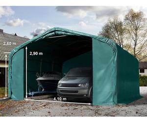 TOOLPORT 6x6m 2.6m Sides Carport Tent / Portable Garage, 4.1x2.9m Drive Through, PVC 850, dark green with statics package (concrete anchors) - (99427)