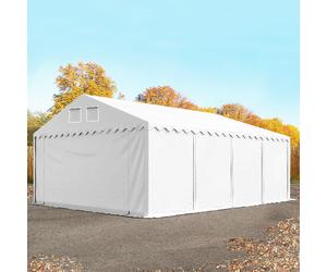 TOOLPORT 6x8m 2.6m Sides Storage Tent / Shelter w. ground frame, PVC 800, white with statics package (soft ground anchors) - (57638)