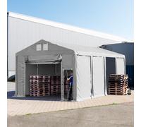 TOOLPORT 6x8m 3.0m Sides Storage Tent / Shelter w. ground frame and pull-up gate, PVC 850, grey with statics package (soft ground anchors) - (93794)