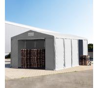 TOOLPORT 8x10m 3.6m Sides Storage Tent / Shelter w. ground frame and zipper entrance, PVC 850, grey with statics package (concrete anchors) - (94049)