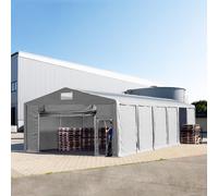 TOOLPORT 8x12m 3.0m Sides Storage Tent / Shelter w. ground frame, pull-up gate and skylights, PVC 850, grey with statics package (concrete anchors) - (94056)