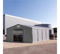TOOLPORT 8x12m 3.0m Sides Storage Tent / Shelter w. ground frame, sliding door and skylights, PVC 850, grey without statics package - (79843)