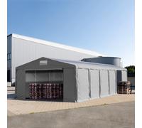 TOOLPORT 8x12m 3.0m Sides Storage Tent / Shelter w. ground frame, zipper entrance and skylights, PVC 850, grey with statics package (soft ground anchors) - (93821)