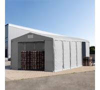 TOOLPORT 8x12m 3.6m Sides Storage Tent / Shelter w. ground frame and zipper entrance, PVC 850, grey with statics package (soft ground anchors) - (93825)