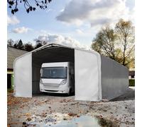 TOOLPORT 8x12m 3m Sides Carport Tent / Portable Garage, 4x3.6m Drive Through, PVC 850, grey with statics package (soft ground anchors) - (99472)