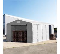 TOOLPORT 8x12m 4.0m Sides Storage Tent / Shelter w. ground frame and zipper entrance, PVC 850, grey with statics package (soft ground anchors) - (93834)