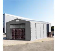 TOOLPORT 8x12m 4.0m Sides Storage Tent / Shelter w. ground frame, zipper entrance and skylights, PVC 850, grey with statics package (concrete anchors) - (94071)