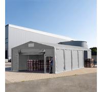 TOOLPORT 8x16m 3.0m Sides Storage Tent / Shelter w. ground frame and pull-up gate, PVC 850, grey without statics package - (94243)