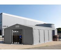 TOOLPORT 8x16m 3.0m Sides Storage Tent / Shelter w. ground frame and sliding door, PVC 850, grey with statics package (soft ground anchors) - (94296)