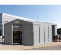 TOOLPORT 8x16m 4.0m Sides Storage Tent / Shelter w. ground frame and sliding door, PVC 850, grey with statics package (concrete anchors) - (94273)