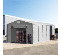 TOOLPORT 8x24m 4.0m Sides Storage Tent / Shelter w. ground frame and pull-up gate, PVC 850, grey with statics package (soft ground anchors) - (94301)