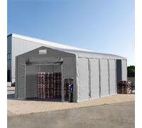 TOOLPORT 8x24m 4.0m Sides Storage Tent / Shelter w. ground frame, pull-up gate and skylights, PVC 850, grey with statics package (concrete anchors) - (94278)