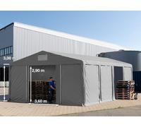 TOOLPORT 8x8m 3.0m Sides Storage Tent / Shelter w. ground frame and sliding door, PVC 850, grey with statics package (soft ground anchors) - (93811)