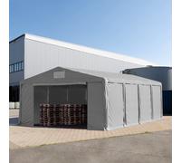 TOOLPORT 8x8m 3.0m Sides Storage Tent / Shelter w. ground frame and zipper entrance, PVC 850, grey with statics package (concrete anchors) - (94043)