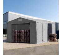 TOOLPORT 8x8m 4.0m Sides Storage Tent / Shelter w. ground frame and zipper entrance, PVC 850, grey with statics package (soft ground anchors) - (93831)