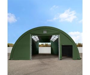 TOOLPORT Highlander 9.15x10m 3.5x3.5m Drive Through Arched Storage Tent / Hangar with skylights, PRIMEtex 2300, dark green - (49674)