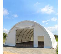 TOOLPORT Highlander 9.15x12m 3.5x3.5m Drive Through Arched Storage Tent / Hangar, PE 350, white - (49665)