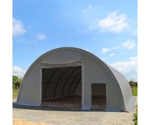 TOOLPORT Highlander 9.15x26m 3.5x3.5m Drive Through Arched Storage Tent / Hangar, extra stable, PRIMEtex 2300, grey - (121226)