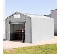 TOOLPORT Outlander 4x6m - 3.0m Sides PVC Industrial Tent with pull-up gate and skylights, PVC 850, grey with statics package (soft ground anchors) - (93848)