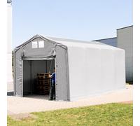 TOOLPORT Outlander 4x8m - 3.0m Sides PVC Industrial Tent with pull-up gate and skylights, PVC 850, grey with statics package (soft ground anchors) - (93852)