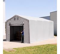 TOOLPORT Outlander 4x8m - 3.0m Sides PVC Industrial Tent with pull-up gate, PVC 850, grey with statics package (soft ground anchors) - (93850)