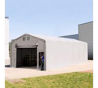 TOOLPORT Outlander 5x12m - 3.0m Sides PVC Industrial Tent with pull-up gate, PVC 850, grey with statics package (soft ground anchors) - (93864)
