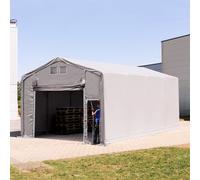 TOOLPORT Outlander 5x8m - 3.0m Sides PVC Industrial Tent with pull-up gate, PVC 850, grey with statics package (soft ground anchors) - (93858)