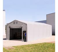 TOOLPORT Outlander 6x12m - 3.0m Sides PVC Industrial Tent with pull-up gate, PVC 850, grey with statics package (soft ground anchors) - (93889)