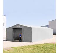 TOOLPORT Outlander 8x16m - 3.0m Sides PVC Industrial Tent with sliding door, PVC 850, grey with statics package (soft ground anchors) - (94311)