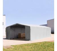 TOOLPORT Outlander 8x16m - 3.0m Sides PVC Industrial Tent with zipper entrance, PVC 850, grey with statics package (concrete anchors) - (94283)