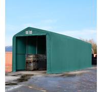 TOOLPORT Viking 4x16m 3.35m Sides Commercial Storage Shelter, 3.5x3.5m Drive Through, PRIMEtex 2300, dark green with statics package (concrete anchors) - (49391)