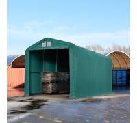TOOLPORT Viking 4x8m 3.35m Sides Commercial Storage Shelter, 3.5x3.5m Drive Through, PRIMEtex 2300, dark green without statics package - (49497)