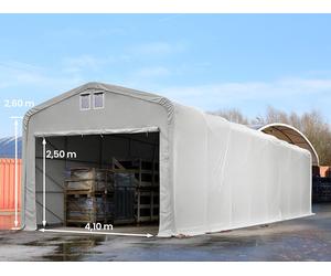 TOOLPORT Viking 5x20m 2.6m Sides Commercial Storage Shelter, 4.1x2.5m Drive Through, PVC 850, grey without statics package - (49501)