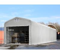 TOOLPORT Viking 5x30m 2.6m Sides Commercial Storage Shelter, 4.1x2.5m Drive Through, PVC 850, grey with statics package (concrete anchors) - (49398)