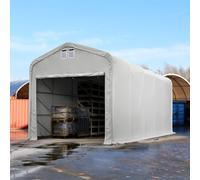 TOOLPORT Viking 5x30m 4m Sides Commercial Storage Shelter, 4.1x3.5m Drive Through, PRIMEtex 2300, grey with statics package (soft ground anchors) - (49413)