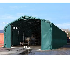 TOOLPORT Viking 6x24m 2.6m Sides Commercial Storage Shelter, 4.1x2.9m Drive Through, PRIMEtex 2300, dark green with statics package (concrete anchors) - (49436)