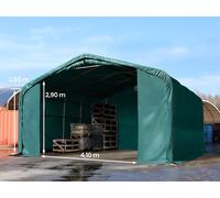 TOOLPORT Viking 6x6m 2.6m Sides Commercial Storage Shelter, 4.1x2.9m Drive Through, PVC 850, dark green with statics package (soft ground anchors) - (49417)