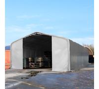 TOOLPORT Viking 8x36m 3m Sides Commercial Storage Shelter, 4x3.6m Drive Through, PVC 850, grey with statics package (soft ground anchors) - (49487)