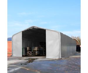 TOOLPORT Viking 8x36m 3m Sides Commercial Storage Shelter, 4x3.6m Drive Through, PVC 850, grey with statics package (concrete anchors) - (49484)