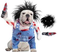 Toolprecyz Dog Halloween Costumes, Pet Deadly Doll Bloody Chucky Dog Costume with Knife and Hats, Crazy Killers Funny French Bulldog Cosplay Party Clothes for Small Medium Large Dogs(M)