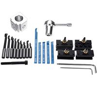Tools 19Pcs Mini Quick Changes Tool Post Holder Set + 3/8 Inch Boring Bar + Indexable 3/8 Inch Lathe Tools Kit Lathes Drill Chuck,