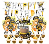 Tools Birthday Party Decorations - Toolbox, Happy Birthday Banner, Cupcake & Cake Toppers, Balloons for Tools Themed Party