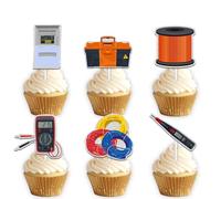 Tools Dessert Cupcake Topper Cheer to Power Electrician Lineman Theme Decor Supplies Men Boys Happy Birthday Party Decorations set 18pcs Glitter
