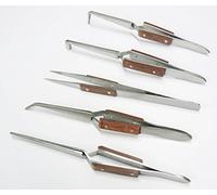 (TOOLS LAND) TWEEZERS JEWELRY SOLDERING FIBER GRIP CROSS LOCKING SET 5 Pc BENT & STRAIGHT TIP (E 5)