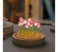 ToolsEvery Flower Shaped Tulip Night Light with Glass Petals and Wood Base, Perfect for Creating Soothing Ambiance and Decorative Accent on Bedside Tables, Components require manual assembly