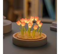 ToolsEvery Flower Shaped Tulip Night Light with Glass Petals and Wood Base, Perfect for Creating Soothing Ambiance and Decorative Accent on Bedside Tables, Components require manual assembly