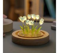 ToolsEvery Flower Shaped Tulip Night Light with Glass Petals and Wood Base, Perfect for Creating Soothing Ambiance and Decorative Accent on Bedside Tables, Components require manual assembly