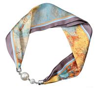 ToolsEvery Magnetic Pearl Buckle Scarf Necklace with Classic Floral Pattern and Embellishments for Women, Made from Smooth Simulated Silk Fabric for Multiple Uses (AB)