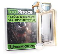 ToolSpace 1 x Dust Protection Door with Zip 220 x 120 cm Dust Protection Doors Includes Adhesive Tape - Film Door Construction Door Dust Protection Wall Cover Film Dust Door Protects Against Dust Dirt