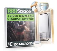 ToolSpace 2 x Dust Protection Doors with Zip 220 x 120 cm - Transparent, Reusable Dust Doors with Adhesive Tape - Ideal for Construction Sites and Renovations